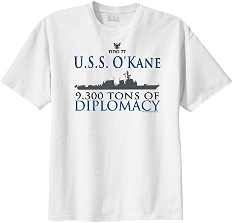 ShipShirtsTM Big Boy's DDG 77 USS O'Kane 9,166 tons of Diplomacy Short Sleeve T-Shirt White L