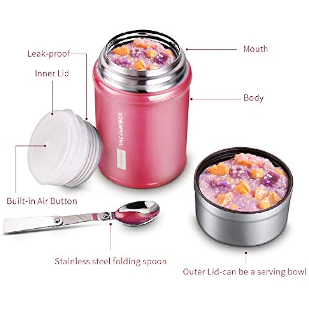 Insulated Food Jar Wide Mouth Hot Food, 26 Oz With Spoon Stainless