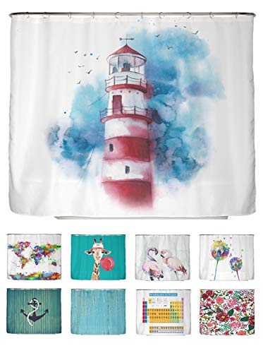 arteneur - Lighthouse - Anti-Mould Shower Curtain 240 x 200 cm - Recycled with Oeko-Tex Standard 100 - Weighted Hem, Opaque, Waterproof, Washable, 16 Rings & E-Book (English language not) โ image 1