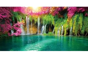 GOTLOS Tropical Forest Waterfall Maple Leaf Terrarium Background, Natural Waterfall Forest Tree Reptile Habitat Background 36X18IN with 10 EVA Double-Sided Tape