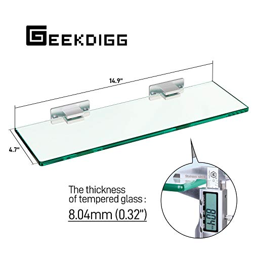 GeekDigg 2 Sets Glass Shelves for Bathroom, No Drilling Shower Caddy