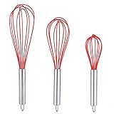 DRAGONN Set of 3 Red Silicone Whisks with Stainless