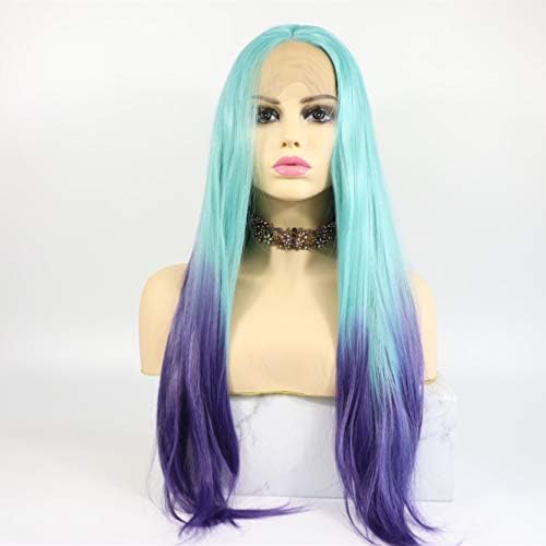 Lucyhairwig Two Tone Color Synthetic Lace Front Wigs Long Straight Ombre Light Blue To Purple Heat Resistant Natural Hair Wigs Drag Queen