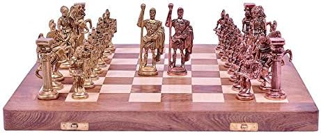 Juego de ajedrez metálico India con Piezas esculpidas de latón en Estilo Antiguo Romano y Juego de Mesa de Madera