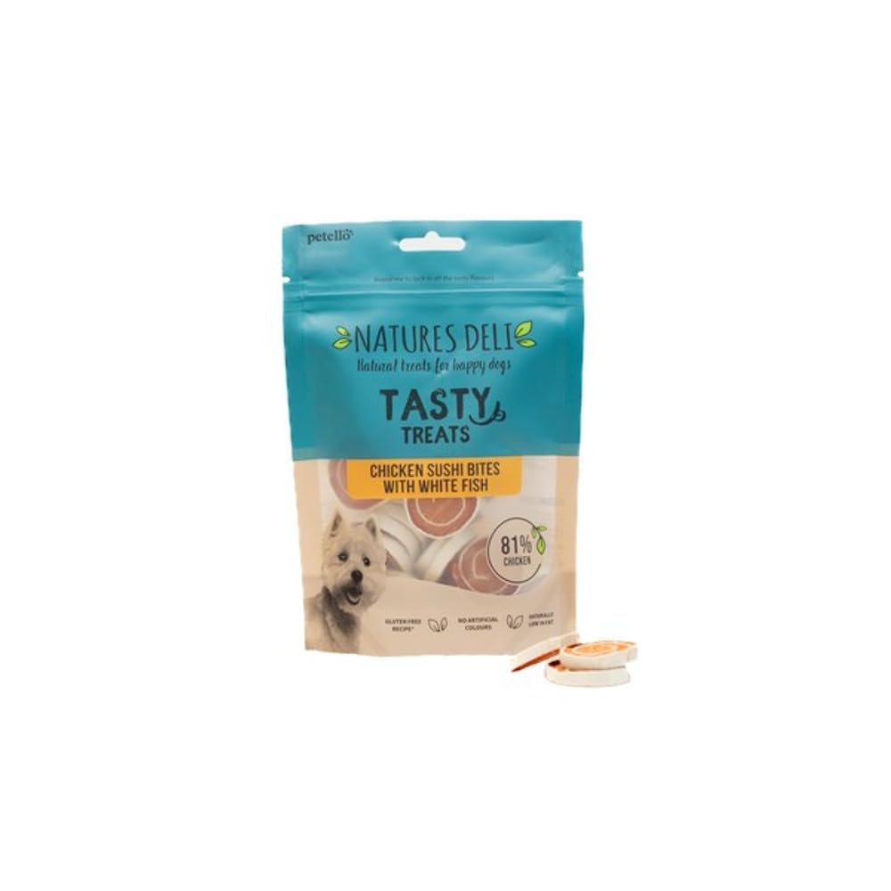 Natures Deli Chicken & Fish Sushi Bites - Grain Free, Low Fat Dog Treats - 100g