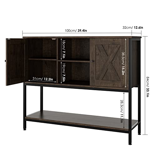 HITHOS Entryway Table, Long Narrow Sofa Table, Console Table with Barn Doors and Shelves