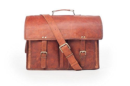 CRAFAT Handmade Brown Vintage Leather Satchel and Briefcase (11x15) for Office - Men & Women