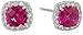 Amazon Collection Sterling Silver Checkerboard Cushion Gemstone and Created White Sapphire Halo Stud Earrings