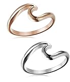 JOERICA 2PCS Stainless Steel Womens Rings for Girls Wave Rings,Size 4-10