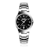 Men Stainless Steel Wrist Watch Dress Analog Quartz Business Fashion Watches Diamond Wristwatch with Calendar Date Window - Black