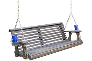Amish Casual Heavy Duty 800 Lb Roll Back Treated Porch Swing with Hanging Chains and Cupholders (4 Foot, Dark Walnut Stain)