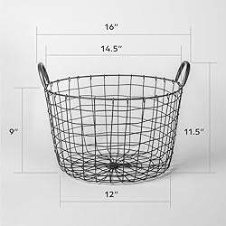 16"D x 12"W x 12"H Large Wire Basket - Round Grey