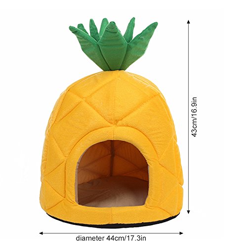 Petacc Pineapple Pet Bed Creative Dog House Cozy Pet Nest Adorable Dog Cave for Small-sized Pets, Yellow