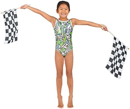 Destira Leotards Child Lime Racetrack Camisole Leotard and Schrunchie, Small