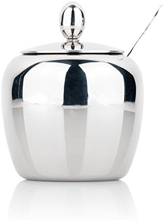 Sugar Bowl, Sugar Dispenser, Seasoning Bowl, Spices Bowl, Stainless Steel Sugar Bowl with Lid and Sugar Spoon, Apple Shape (300 Milliliter)