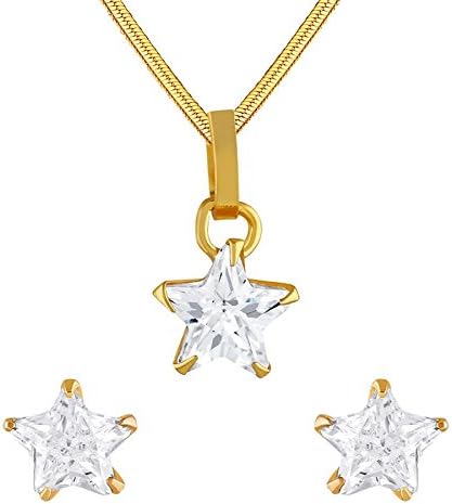 Asmitta Gorgeous Star Shape Gold Plated Matinee Style White Stone Pendant Set for Women