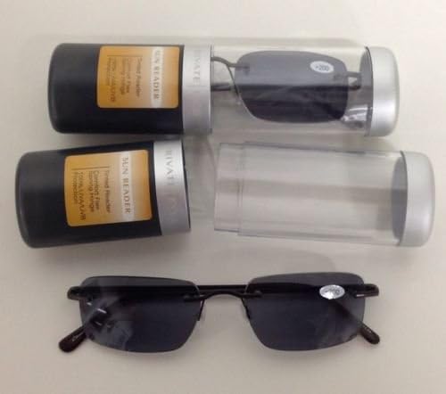 2 PAIRS PRIVATE EYES COMFORT FLEX SUN READER GLASSES W CASE 2.00 STRENGTH PE132
