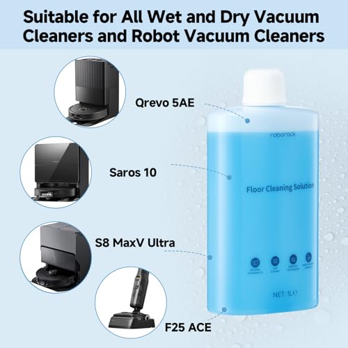 Roborock Original floor cleaner liquid for All Series Wet/dry vacuum cleaners & Robot Vaccum Cleaner, Dyad pro combo,S8 pro ultra, S7 max ultra, Q7 max, Q8 max, Qrevo, 1000mL,Dilution Ratio 1:200