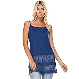 Cotton-Blend Layering Camisole with Extra-Long Sheer Lace Bottom . (XXXL, Navy)