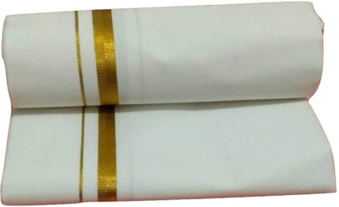 TDY COMFORT Men's 3 in 1 Cotton Dhoti, Cotton Shirt and Cotton Towel with Zari Border Combo Set (White, Free Size)