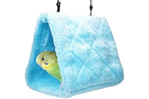 Cdycam Pet Bird Nest Hammock Hanging Cave Cage Plush Snuggle Happy Hut Tent Bed (Medium, Blue)