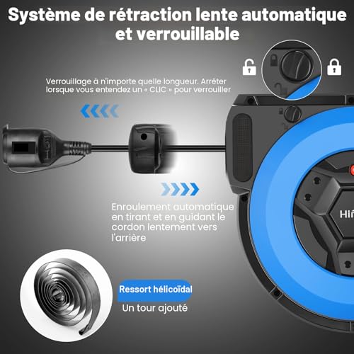 Himimi Automatic Electric Cable Reel with Stand 15 m + 2 m, 1500 W ~ 3000 W Automatic Cable Drum, Extension 180° Swivel, Wall Mounting, Suspended, Protection Degree IP44