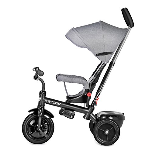 Besrey 4-in 1 Lightweight Convertible Kids' tricycle Learn to Ride Trike with Detachable&Breathable cushions(Gray)