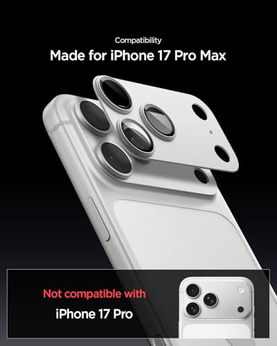 Spigen GLAStR EZ-Fit Optik Pro XL for iPhone 17 Pro MAX Camera Lens Protector [1 Pack] - Silver | Silver, 9H hardness, tempered glass, individual lens protection, precise lens cutouts, flash safe, crystal clear