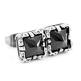Men's Stainless Steel Stud Earrings Agate Silver Black Square Charm Elegant