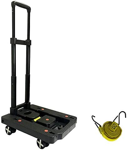 Smiletop キャリーカート コンパクト 折りたたみ式 台車 4つの自在輪 四段階調整可能 耐荷重50kg 軽量 携帯便利 買い物 旅行用品 引越し キャンプ 荷物 固定ロープ付き ハンドキャリー 釣り 新色追加