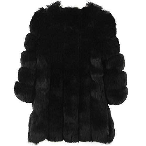 ANRABESS Winter Solid Outerwear Thick Fox Faux Fur Coat 3/4 Sleeve Black S 45