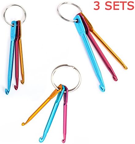 PowerKnight 3SET×3PCS Aluminum Crochet Hooks On Keyring Knitting Needles Craft 3-4-5mm