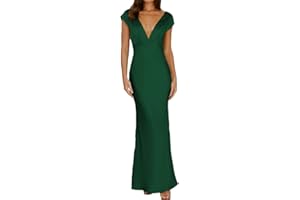 Halfisland Womens Summer Satin V Neck Cap Sleeve Backless Maxi Dress Elegant Twist Cut Out Midi Dresses Wedding Guest