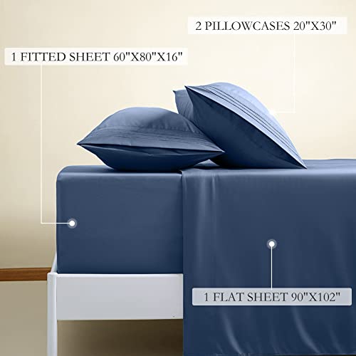 LIANLAM Queen Bed Sheets Set - Super Soft Brushed Microfiber 1800 Thread Count - Breathable Luxury Egyptian Sheets 16-Inch Deep Pocket - Wrinkle and Hypoallergenic-4 Piece(Queen, Navy Blue)