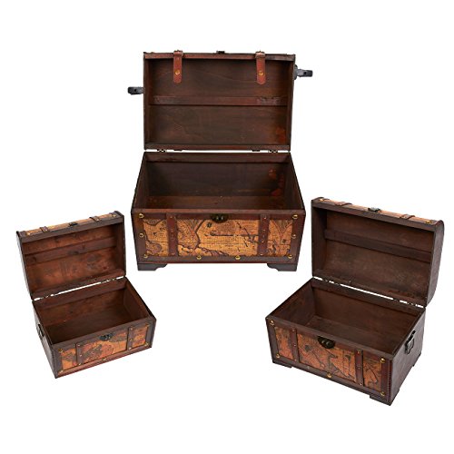 Juvale Wooden Chest Trunk, 3Piece Storage Trunk and Chests Map