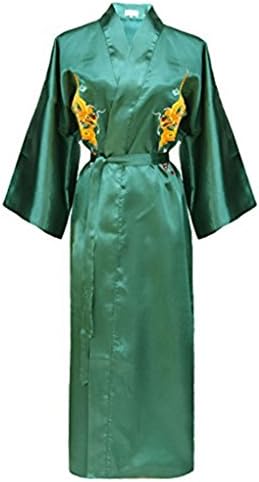 Bon amixyl Menโs Dressing Gown Bathrobe Satin Silk Bath Robe Kimono Gown Dragon Embroidery Yukata Hakma Vintage