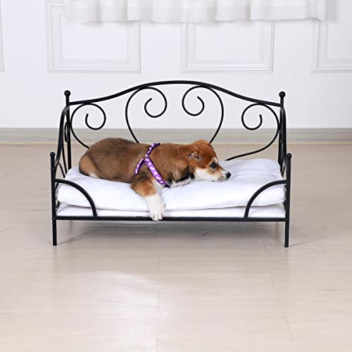 BabyLand Summer Metal Frame Pet Bed, Animal Lounge Detachable Bed with Velvet Mattress