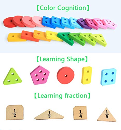 CHAFIN Wooden Educational Toys for Age 1 2 3,Wooden Shape Color Sorting Preschool Stacking Geometric Blocks Toddler Puzzles Toys Birthday Gifts for Baby Boys Girls