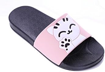 ZKHOECR Slippers for Women Femal Non-Slip Home House Bedroom Open Toe Slipper Indoor Outdoor Basic Simple Breathable Shoes for Summer Bath Anti-Slip Sandals Pink Cat Size 6.5-7.5