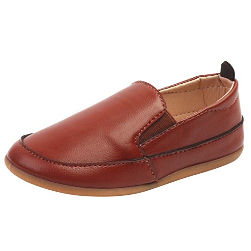 Foncircle Toddler Little Kid Boys Girls Leather Soft Sole Slip On Loafers Dress Flat Shoes Sneakers (7 US, BROWN)