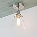 Permo Vintage Industrial Semi Flush Mount Ceiling Light Fixture Pendant Lighting with Funnel Flared Clear Glass Shade (Brushed)