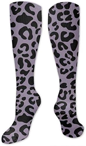 Needyo Compression Socks Purple Leopard Print Unisex Long Tube Knee High Soft Classicl Socks Stockings for Running,Medical,Athletic,Edema,Varicose Veins,Travel,Pregnancy