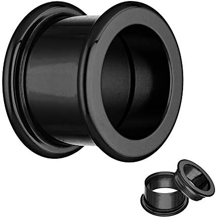 Treuheld&reg; - Titanium tunnels in black - extra long - Sises: 2 - 20 mm - screwable with female thread - 10 mm length - piercing ear flesh tunnel in black titanium
