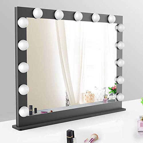 BEAUTME Hollywood Vanity Mirror with Lights,Lighted Makeup Mirror with 15 Dimmer Bulbs,Dressing Tabletop or Wall Mounted Led Mirror Smart Touch Control (70X55.2cm Black)