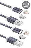 Smart&Cool 5 Feet Gen4 Nylon Braided Two-Mode Magnetic Charging & Data Transfer Cable Compatible with Phones and Tablets with Micro-USB and i-Product Interface(3.3ft-Gray Twin Pack)