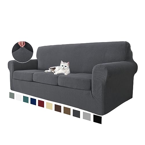 MAXIJIN 4 Piece Couch Covers for 3 Cushion Couch Super Stretch Sofa Cover for Dogs Pet Proof Fitted Furniture Protector Spandex Jacquard Non Slip Magic Sofa Slipcover Washable (Large, Gray)