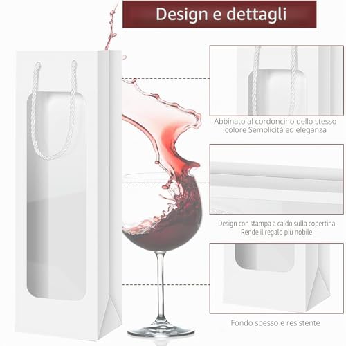 Transparent Wine Bag with Window and Handles - Reusable for Wedding, Party, Christmas - Flower Decoration - Bulk