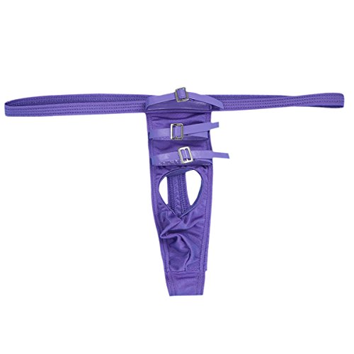 FEESHOW Men's Open Front Hole G String Thongs Underwear T-Back (Purple Caged)