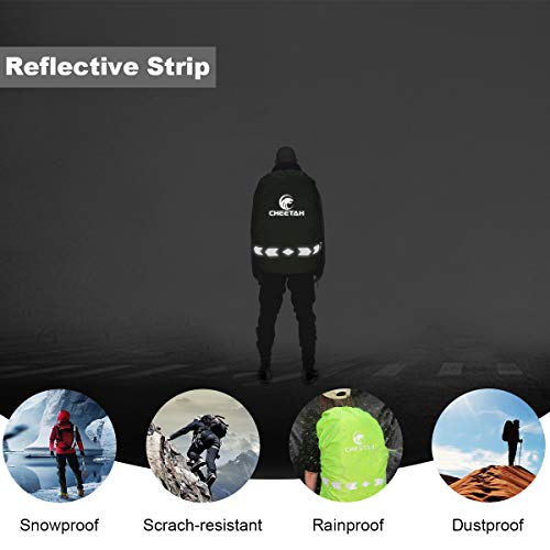 CHEETAH Outdoor 100% Waterproof Backpack Rain Covers (45L-80L) with Adjustable Anti-Slip Cross Buckle Strap and Reflective Strip, Durable Strengthened Layer for Hiking, Hunting, Biking,Cycling Green-M