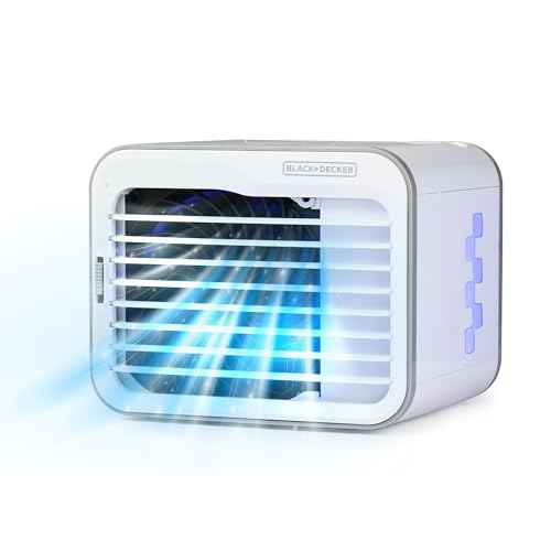 BLACK+DECKER Desktop Air Cooler, Personal Portable Fan with 3-Speeds, Evaporative Air Cooler with 0.5L Water Tank, Air Cooler Fan for Desk, Home, Office, Bedroom, and more, BDMC10, White/Gray